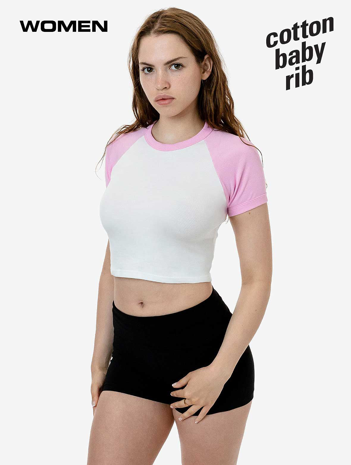 Los Angeles Apparel 43077 - Baby Rib Short Sleeve Cropped Raglan - Print Size 8" x 10"