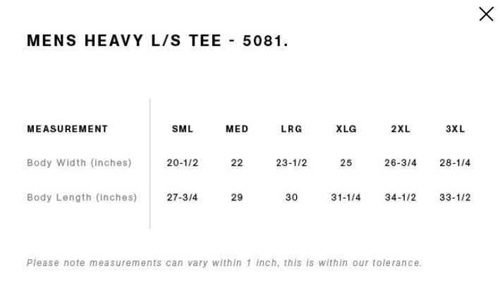 Heavy L/S Tee As Colour 5081 16" x 21" (JUMBO)