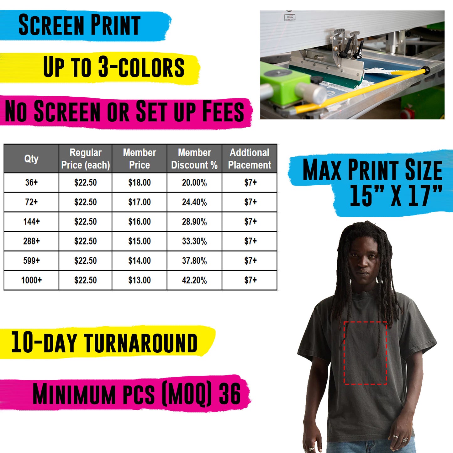 BULK SCREEN PRINT - Heavy Weight Shaka Wear - Up to 3 Colors - 15" X 17" - MOQ 36