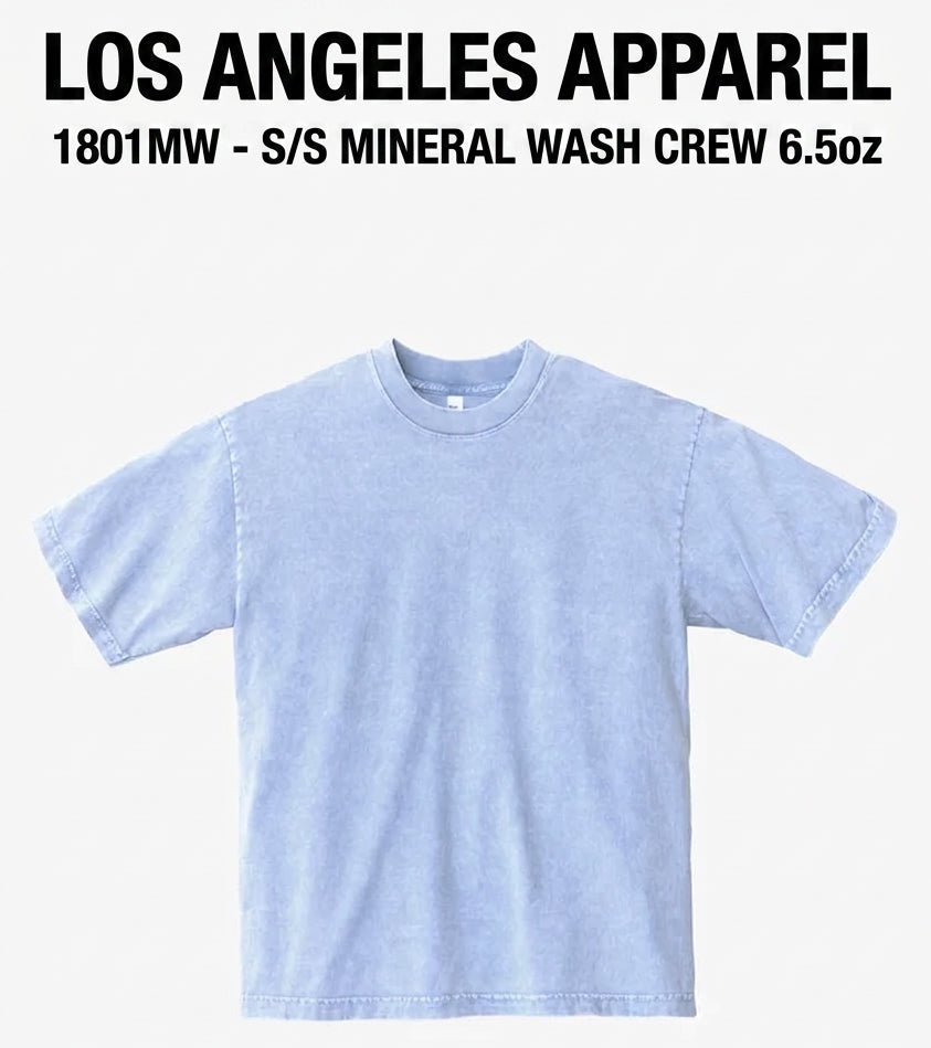 Los Angeles Apparel 1801MW - S/S Mineral Wash Crew 6.5oz - Print Size 16"x21" (Jumbo)