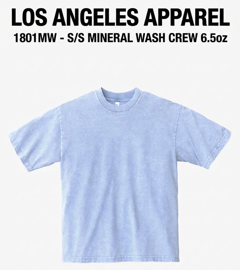Los Angeles Apparel 1801MW - S/S Mineral Wash Crew 6.5oz - Print Size 16"x21" (Jumbo)