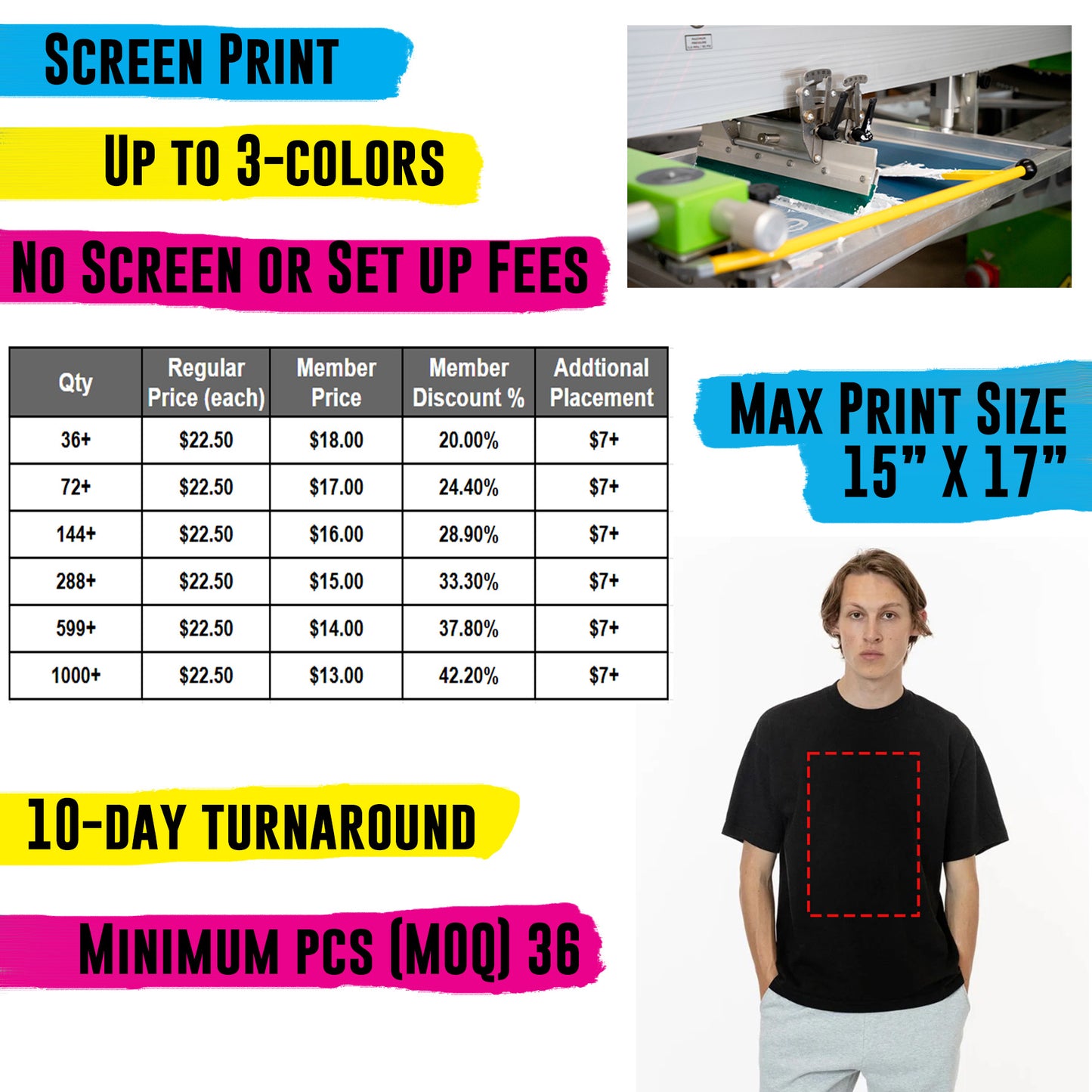 BULK SCREEN PRINT - Los Angeles Apparel 1801GD - Up to 3 Colors - 15" X 17" - MOQ 36